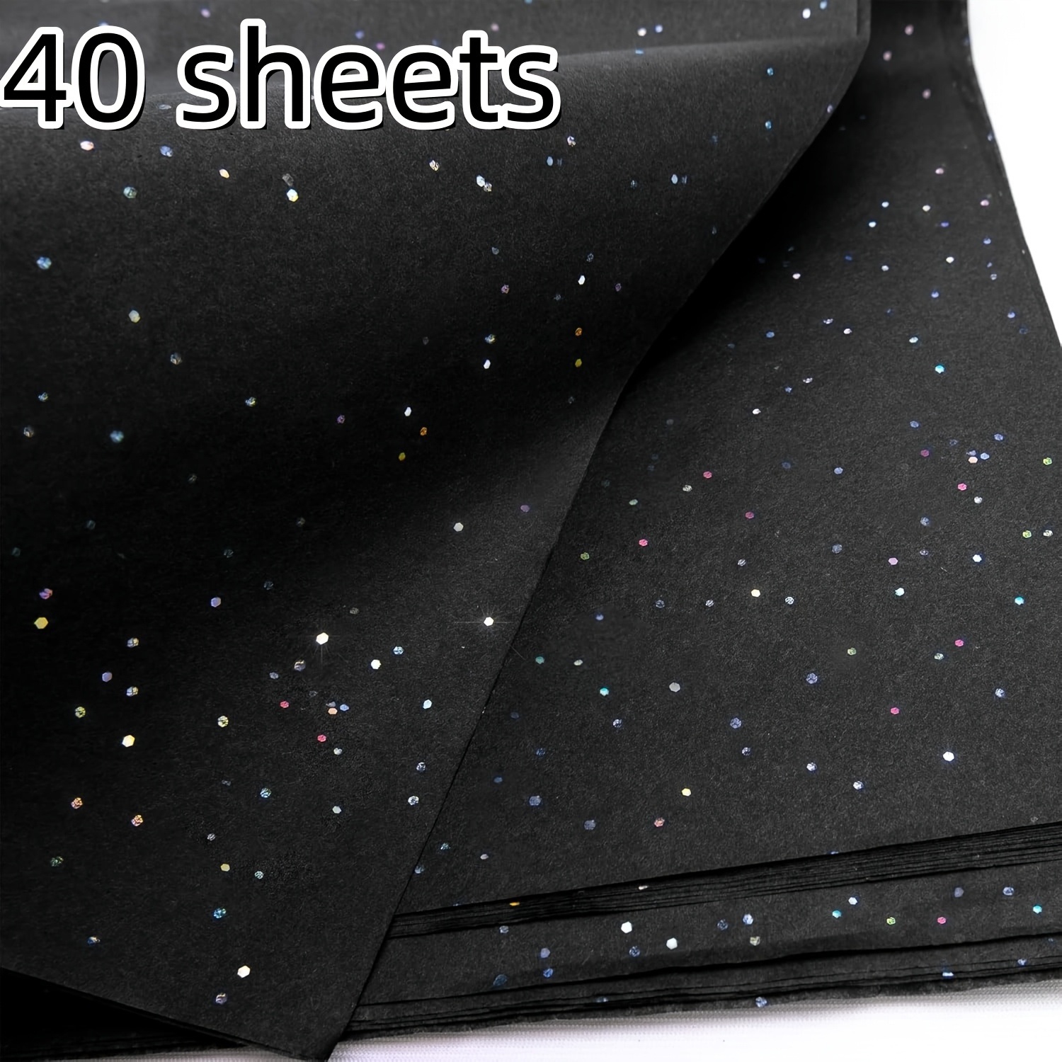 Image of Thin Paper With Black Glitter Pattern, 20'' X 14'' Gift Wrapping Paper, Suitable For Halloween, Christmas Gifts, Birthday Gift Packaging, Bouquet Packaging, Gift Bag Filling, Party Gifts