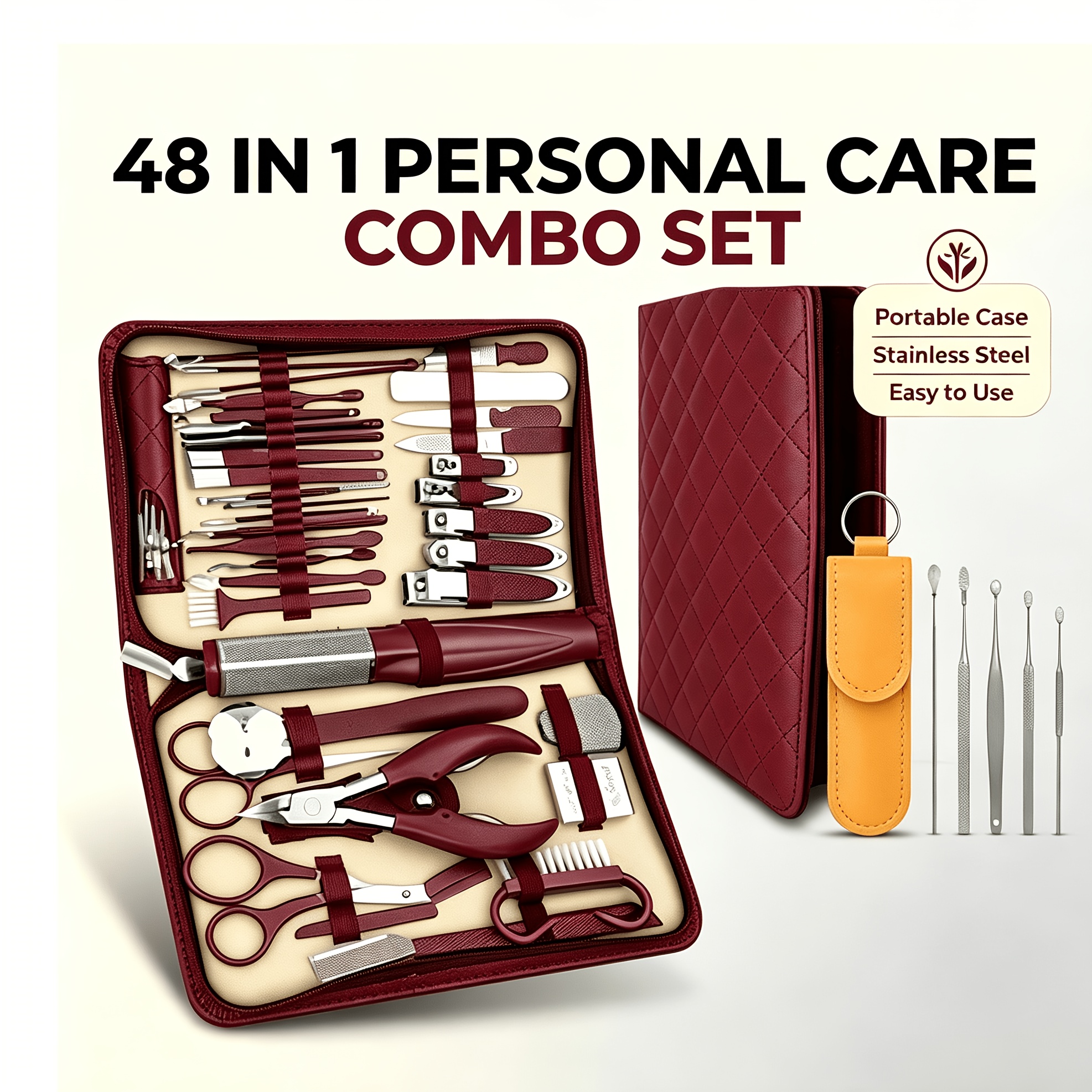 Image of 48pcs Manicure Pedicure Set With Ear Pick Tools, Professional Stainless Steel Nail Clippers Kit, Portable Travel Grooming Kit For Nail Care, Perfect Gift For Men Women