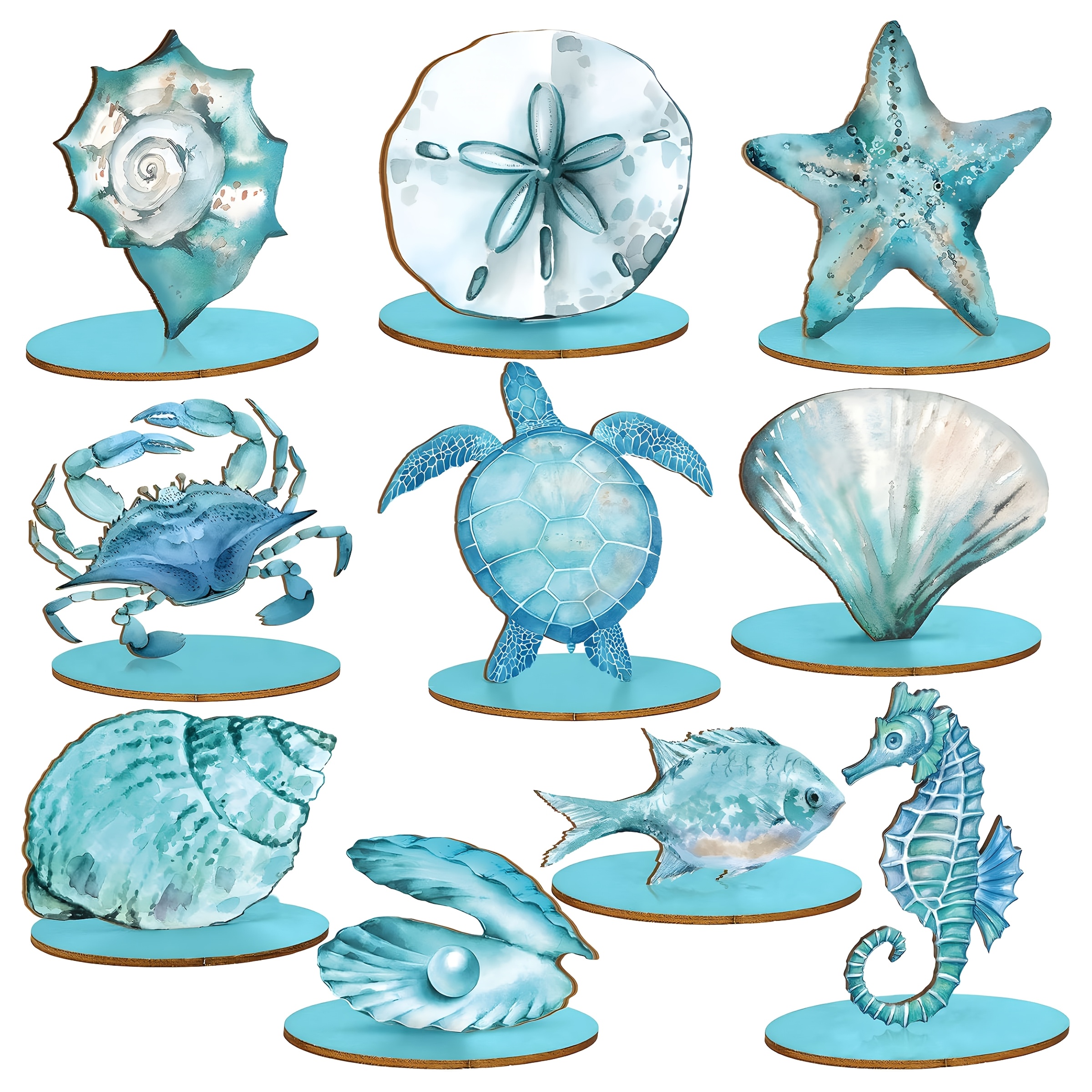 TEMU 2d Flat 10pcs Table Decor, Underwater Sea Animal Centerpiece For Coastal Beach Dining Tables - Nautical Themed Summer Party Supplies (), Beach