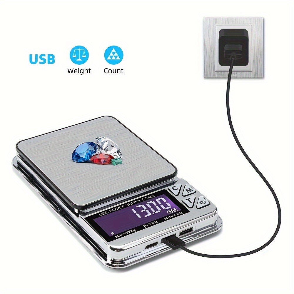   stainless steel digital scale 1000g x 0 01g usb rechargeable with lcd display for jewelry  