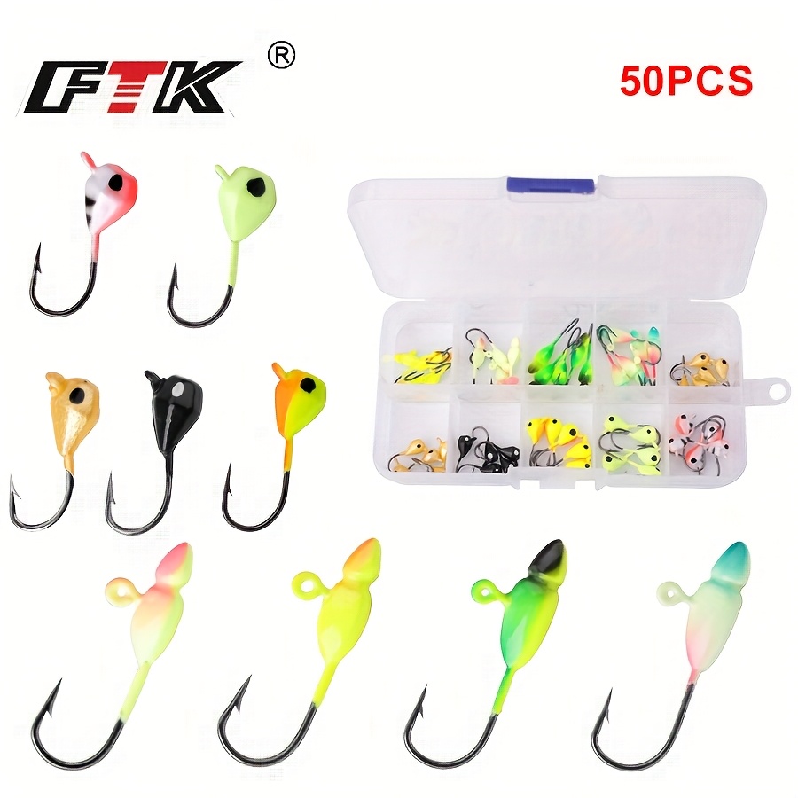 

50pcs Ftk Ice Fishing Jigs - Vibrant Mixed Colors, Stainless Steel Lures With Sharp Hooks For Crappie & More, Includes Box - Ideal Christmas Gift For , Fishing Hooks