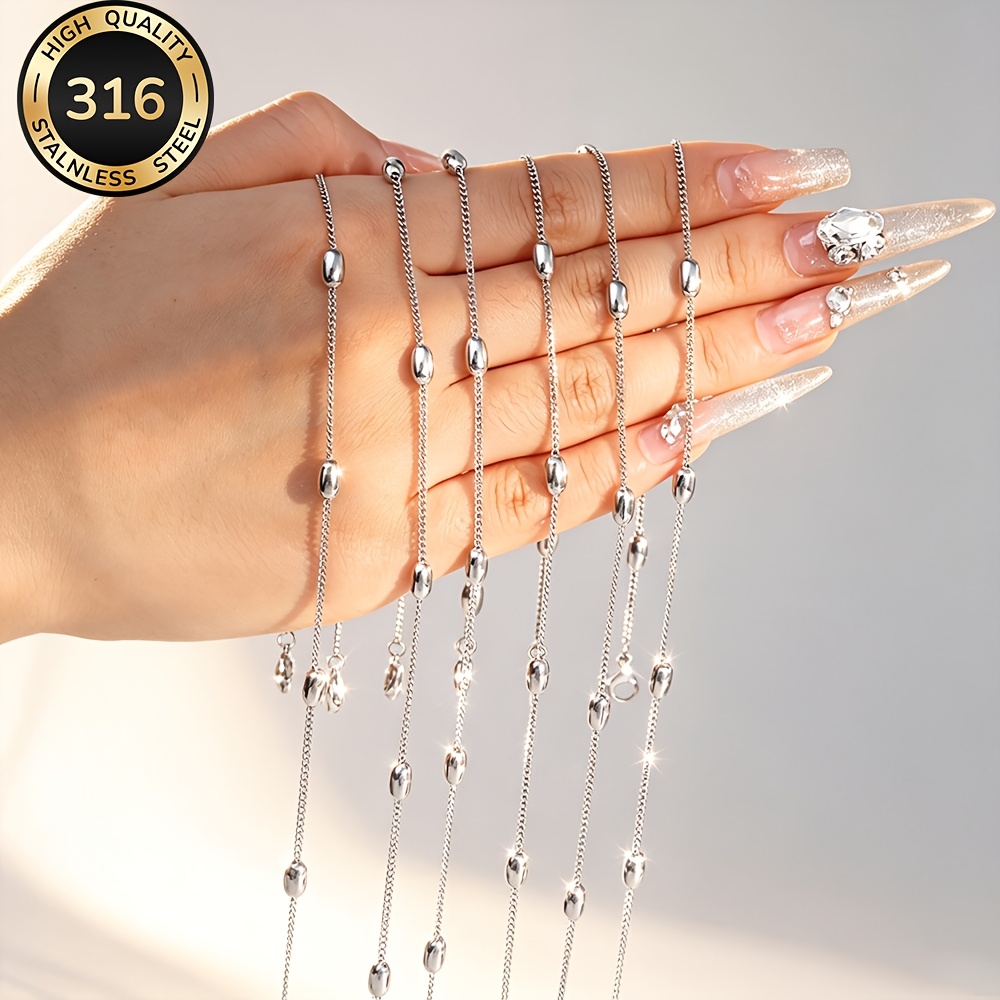 7pcs Stainless Steel Classic Seed Bead Chain Necklace Set