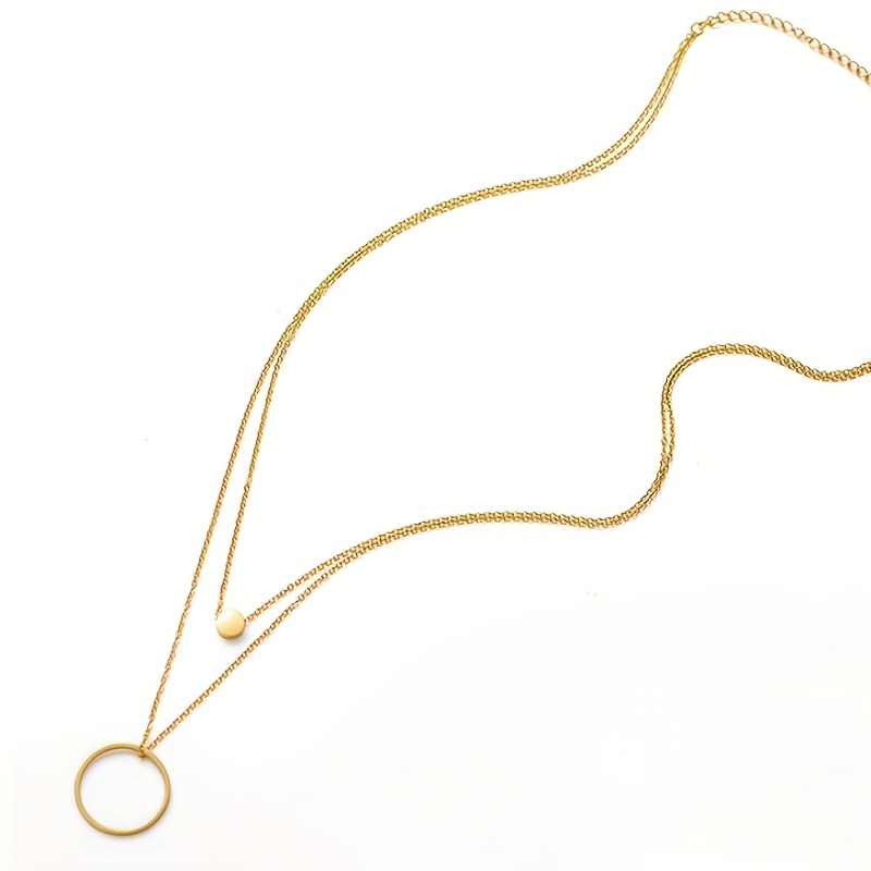 Image of European And Minimalist Ins-style Double-layer Stainless Steel Circle Necklace, Versatile For Daily Wear, Suitable For Men And Women, Ideal For Celebrating Holidays And As A Valentine's Day Gift