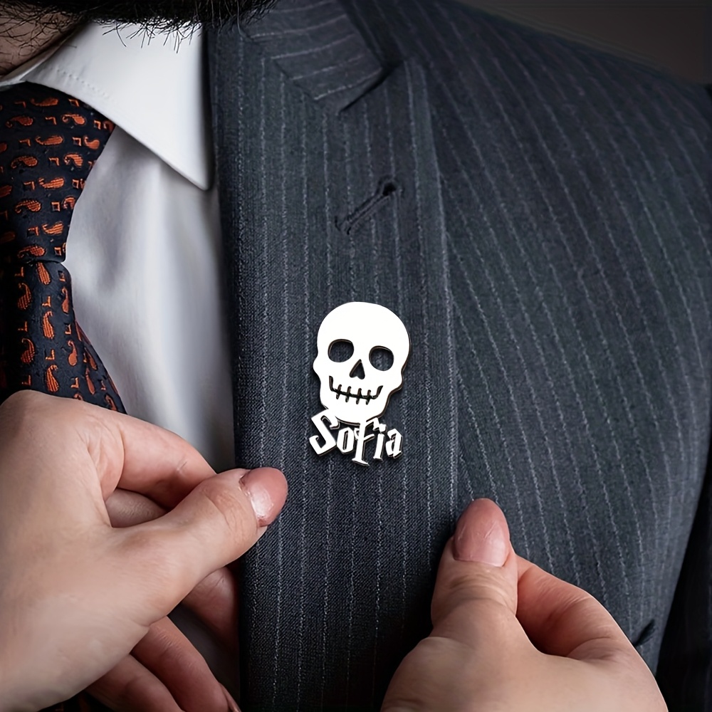 TEMU ¡Novedad de temporada! Broche de calavera dorada personalizado de acero inoxidable, broche de calavera con , personalizada de regalo, regalo de