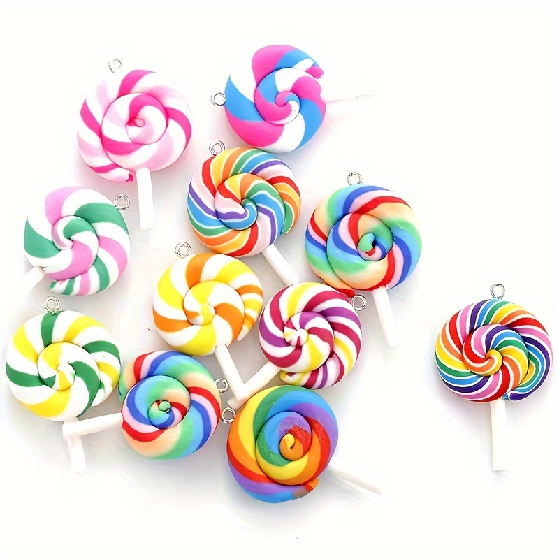 

10pcs Random Mix Rainbow Round Cute Lollipop Charms Pendants For Jewelry Making Diy Handmade Earrings Key Chain Accessories