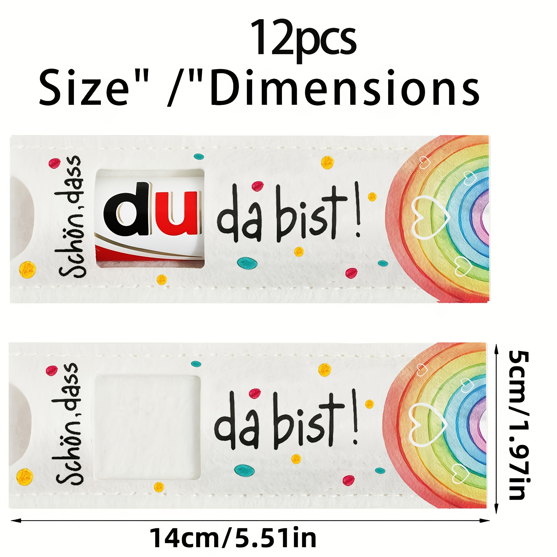 E-shop 12 Stück Filz Geschenktüten, Schokoladenstäbchen Verpackungsbeutel bedruckt mit "Schön, dass du da bist!", Gastgeschenke, Partygeschenke,