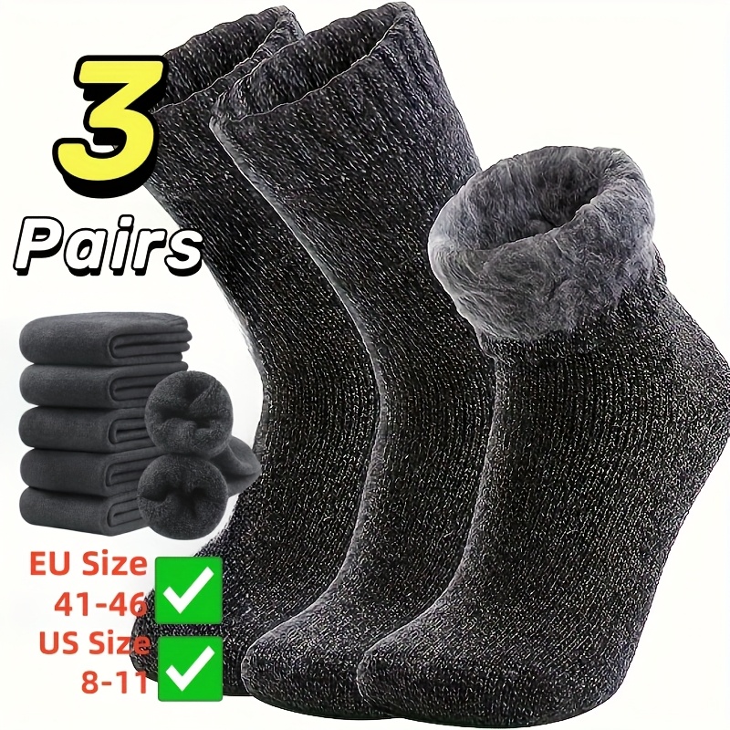 

3pcs Men'-warm Fleece-lined Winter Socks, & Cozy For Cold Weather - Perfect Christmas Gift For Dad, Fits Us Shoe Size 9-12