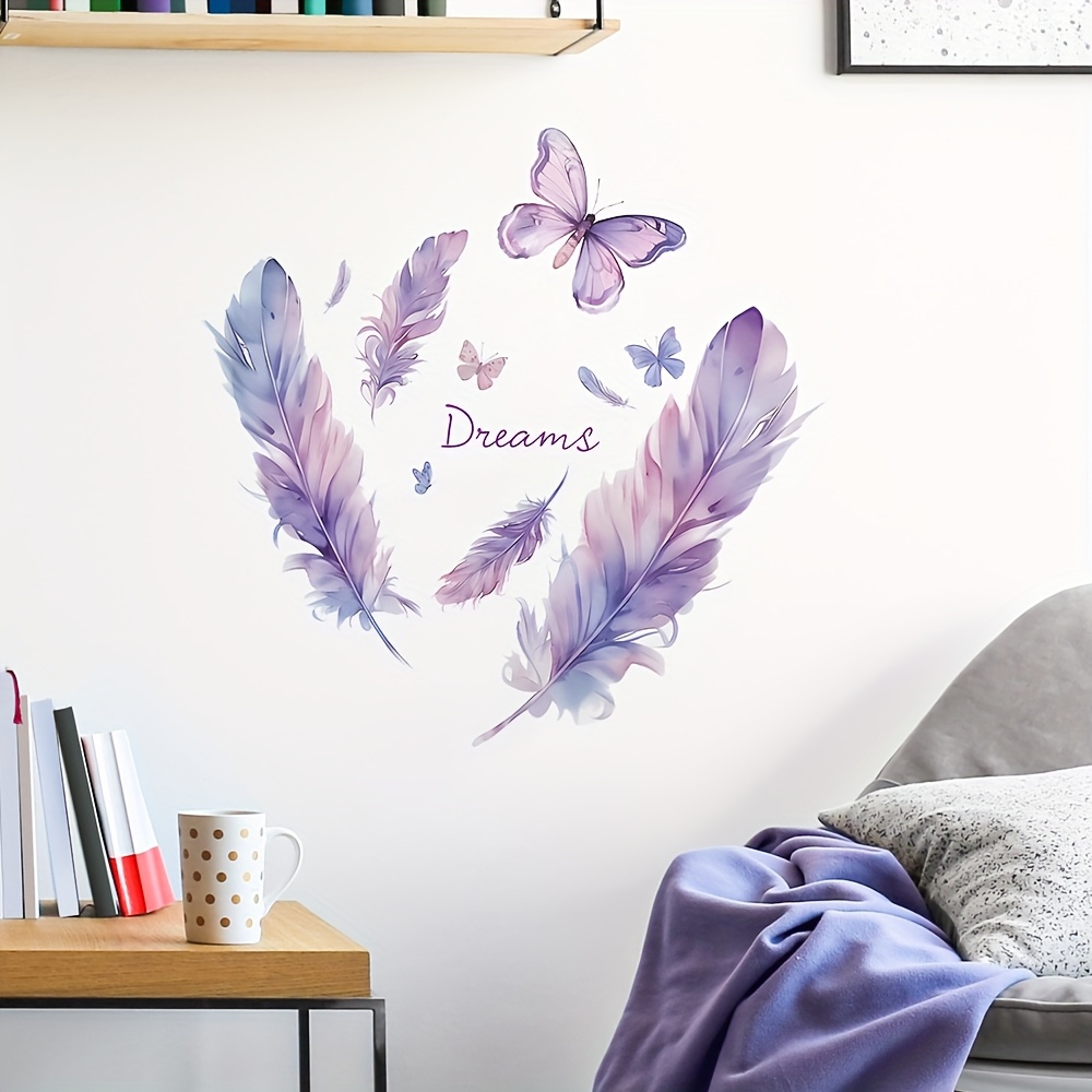 1pc Of Purple Feather And Wall Decals, Easy To Apply And , Suitable For Decorating Living Rooms, , And Bedrooms, Enhancing Home Decor