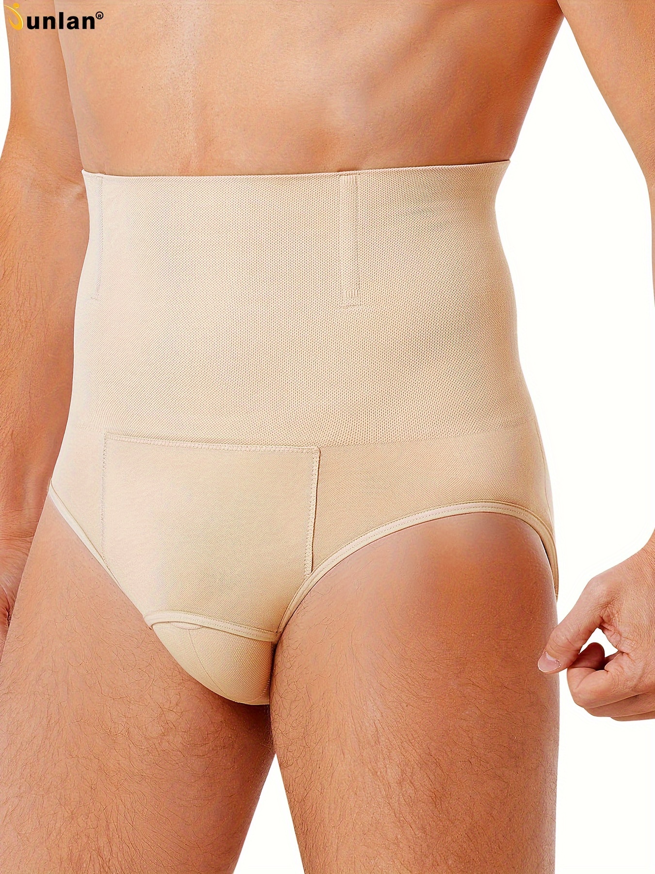 Junlan Men's High-Waist Tummy Control Shapewear Compression Underwear - Nylon & Spandex, Stretch Fit, Non-Transparent, Solid Color