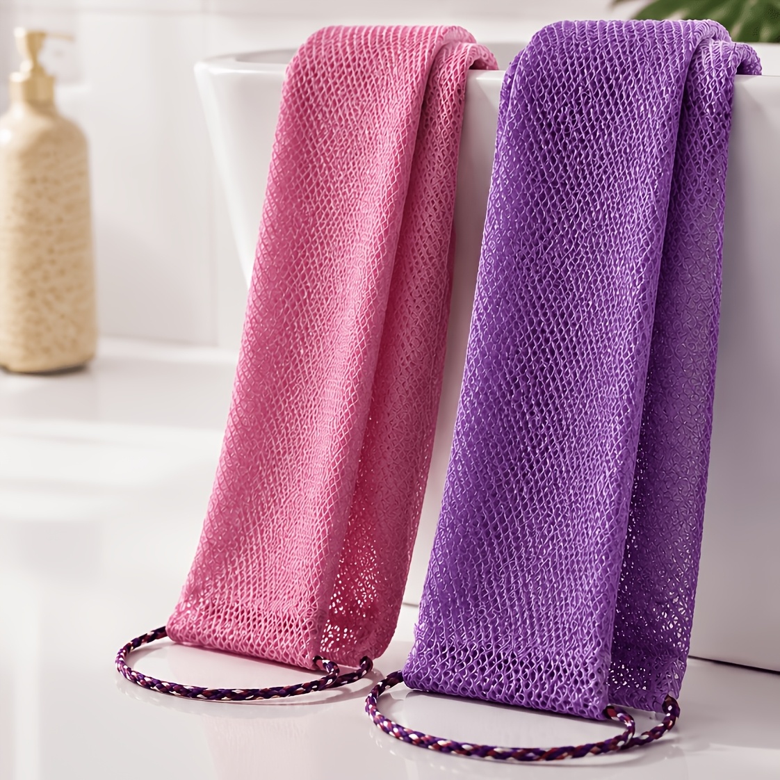 4pcs Set Back Scrubber and Loofah with Hooks