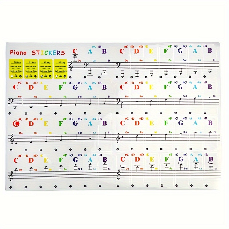 Beginner-friendly Piano Keyboard Stickers - Large Letter & Note Labels For 88/61/54/49/37 Keys, Removable & Colorful Musical Instrument Accessories
