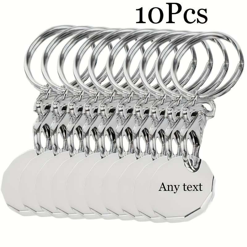 TEMU 10pcs Customizable Shopping Cart Coin Keychains - Stainless Steel Material, Supports Personalized Text Customization, Suitable For Supermarkets