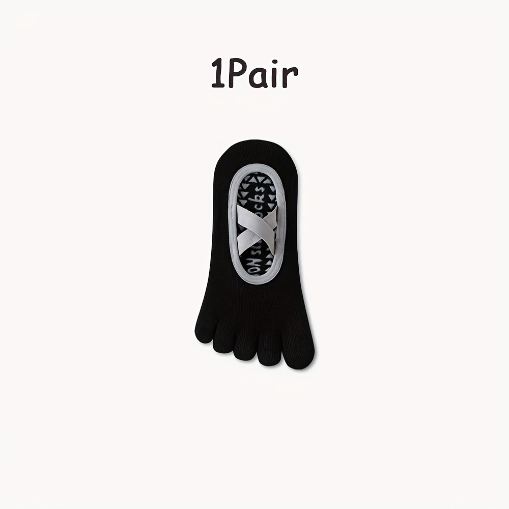 TEMU 1 Pair Of Women's Five-toe Yoga Socks, Split-toe Athletic Socks, Non-slip Bottom, Crisscross Strap Design, Solid Color, Athletic Socks, Suitable