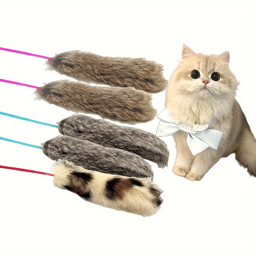 

4-pack Interactive Cat Teaser Toys With Rabbit Fur Tails - Exercise Sticks, Plastic Rods For & , & Lightweight, No Battery Required, Assorted Patterns