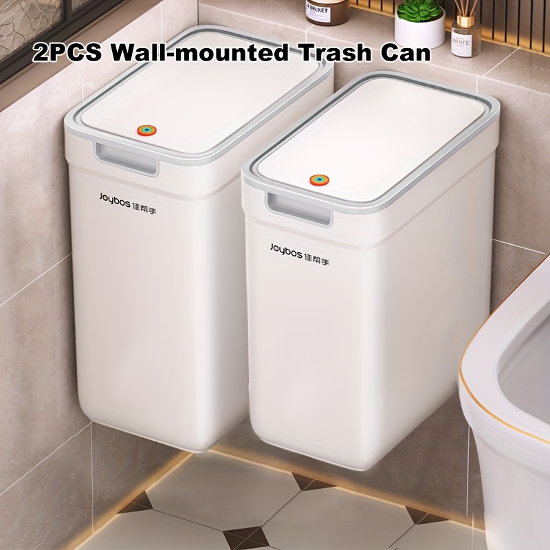 Set Of 2 Joybos Wall-mounted Trash Bins, In 2.7 And 3.5 Gallons, Featuring A Stylish With A Narrow Opening. Bins Come With Odor-sealing Lids, A Spacious Capacity, And A Convenient Press-top Mechanism