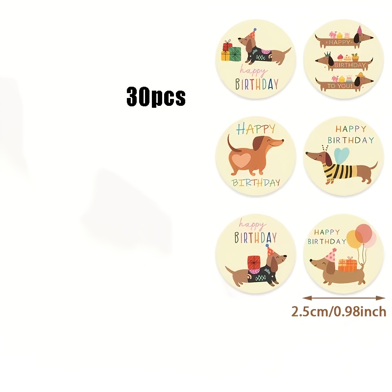30pcs Dog Birthday Sticker Roll - Cute Dog Party Label With Shepherd And Styles, Suitable For Gift Packaging, Party Decoration - Self Adhesive Happy Birthday Party Supplies