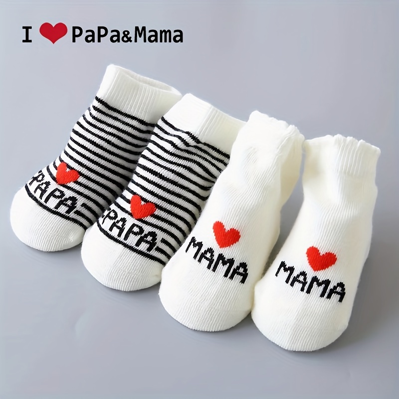 

2 Pairs Of Newborn Baby's Cotton Blend [i Love Papa & Mama] Pattern Low Cut Sock, Comfy Breathable Soft Non-slip Socks For Kid's Daily And Outdoor Wearing
