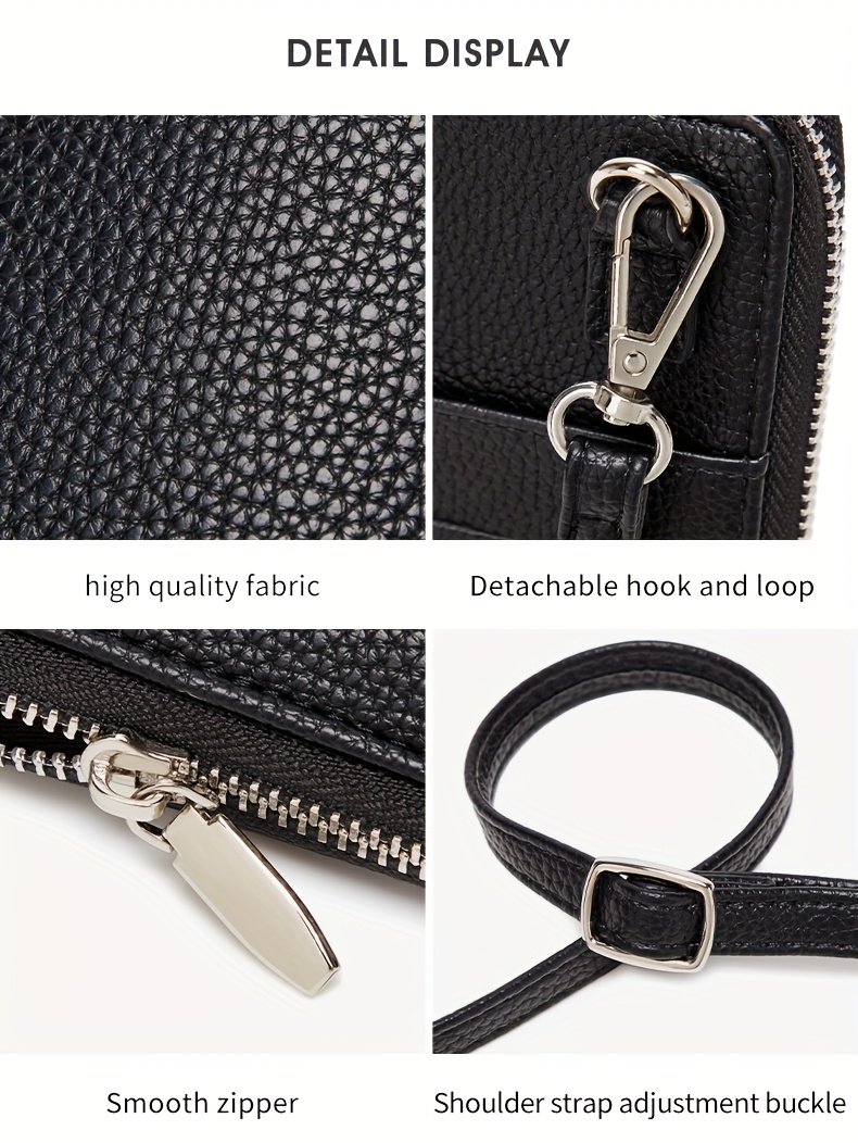elegant black zipper wallet with adjustable strap lightweight multi compartment design for cards cash and phone ideal for everyday use everyday wallet minimalist wallet zippered closure details 10
