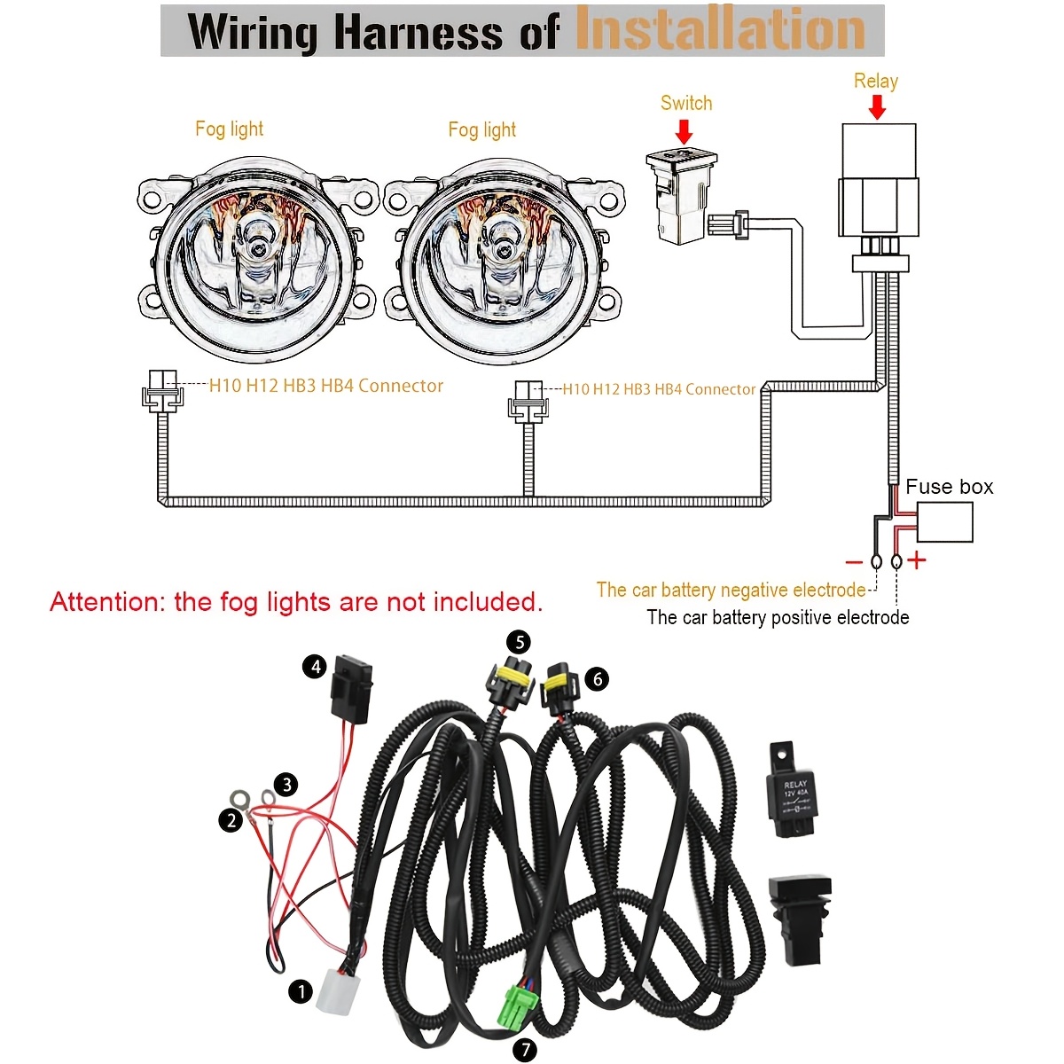 H11 Fog Light Wiring LED Indicators Switch Harness Sockets Wire 12V 40A Relay
