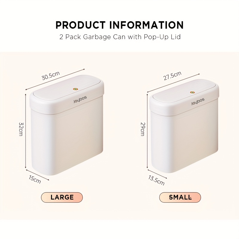 TEMU 2 Pack (3 Gallon & 2.7 Gallon) Slim Space-saving Press-to-open/fpop-top Lid Trash Can With 20 Bags - Compact Lid Small Waste Basket For Office,