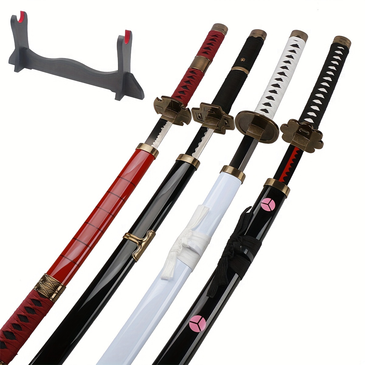 

41" Stainless Steel Anime Cosplay Sword Props, Not Sharp Blade Metal Toy Swords With Holder Stand