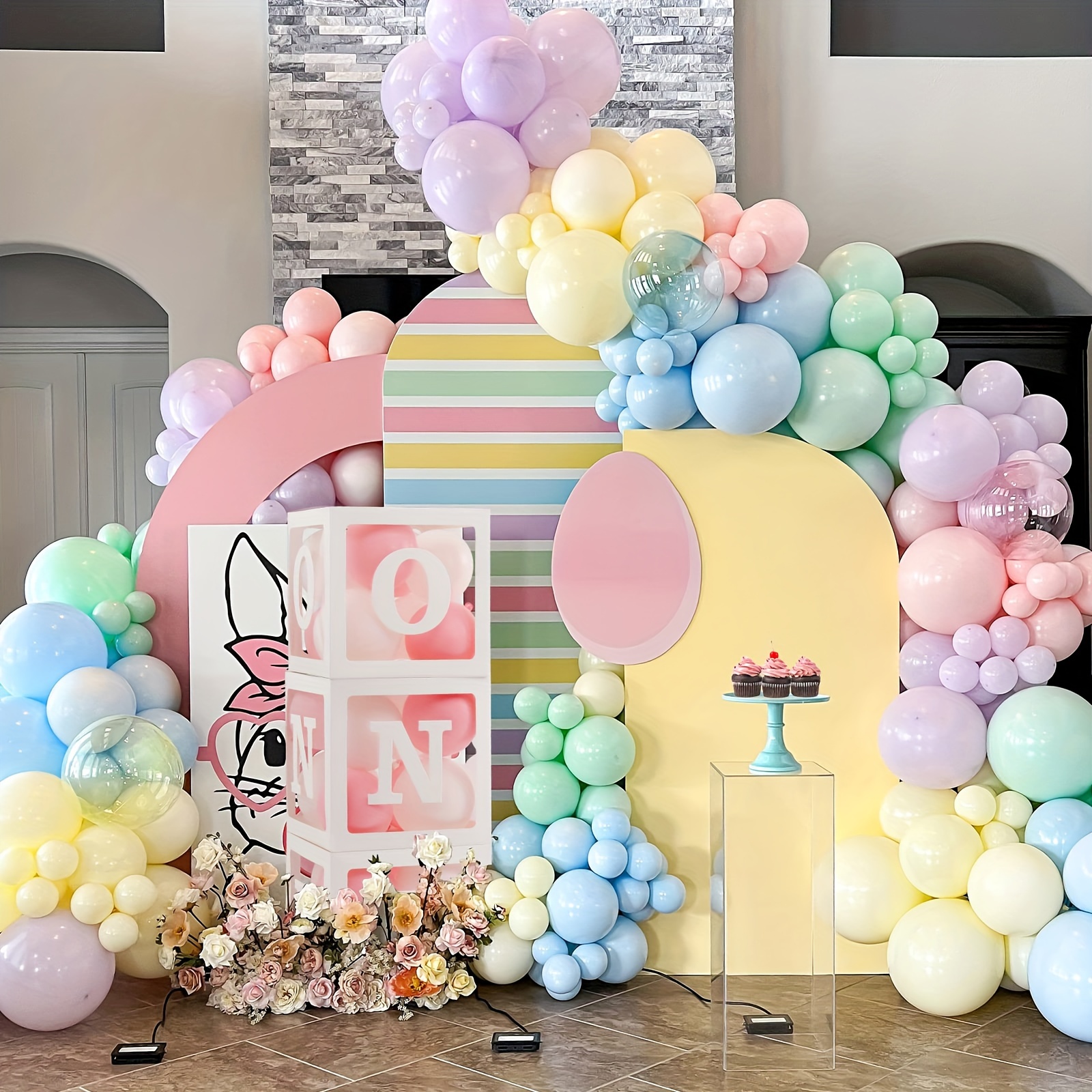 3pcs 1st Birthday Gift Boxes, With 24 Balloons