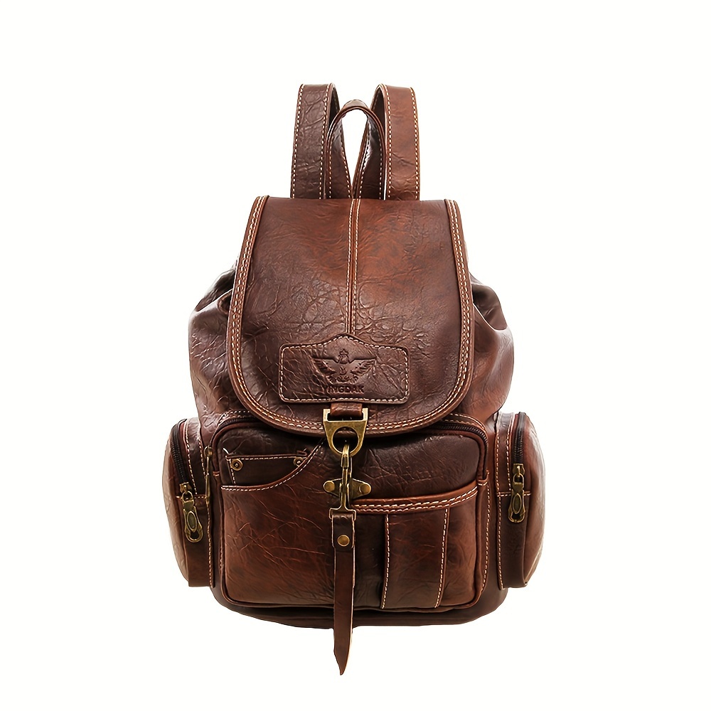 

Genuine Pu Leather Backpack Vintage Handmade High Capacity Leather Rucksack Casual Daypack Retro Knapsack Purse