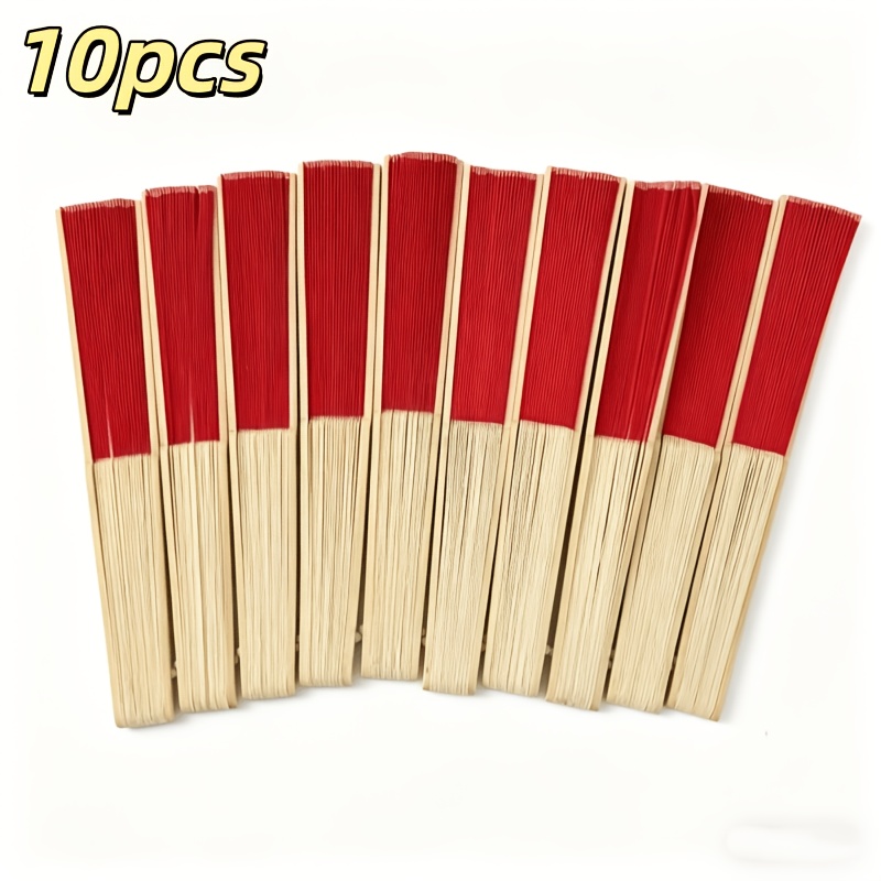 E-shop 10 Stück Rote Faltbare Ventilatoren Bambus Handventilator Hochzeit Ventilatoren Mini Ventilator für Braut Tanzparty Gastgeschenke Einzelpackung