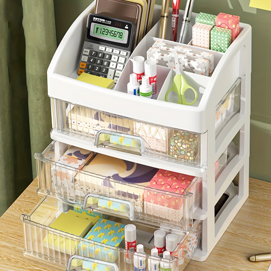 

1pc Storage Box 3 Drawers, Desk Organizer , File , Desktop Organizer, Suitable For , Dorm, Bathroom, Accessories Organizer - , Pp