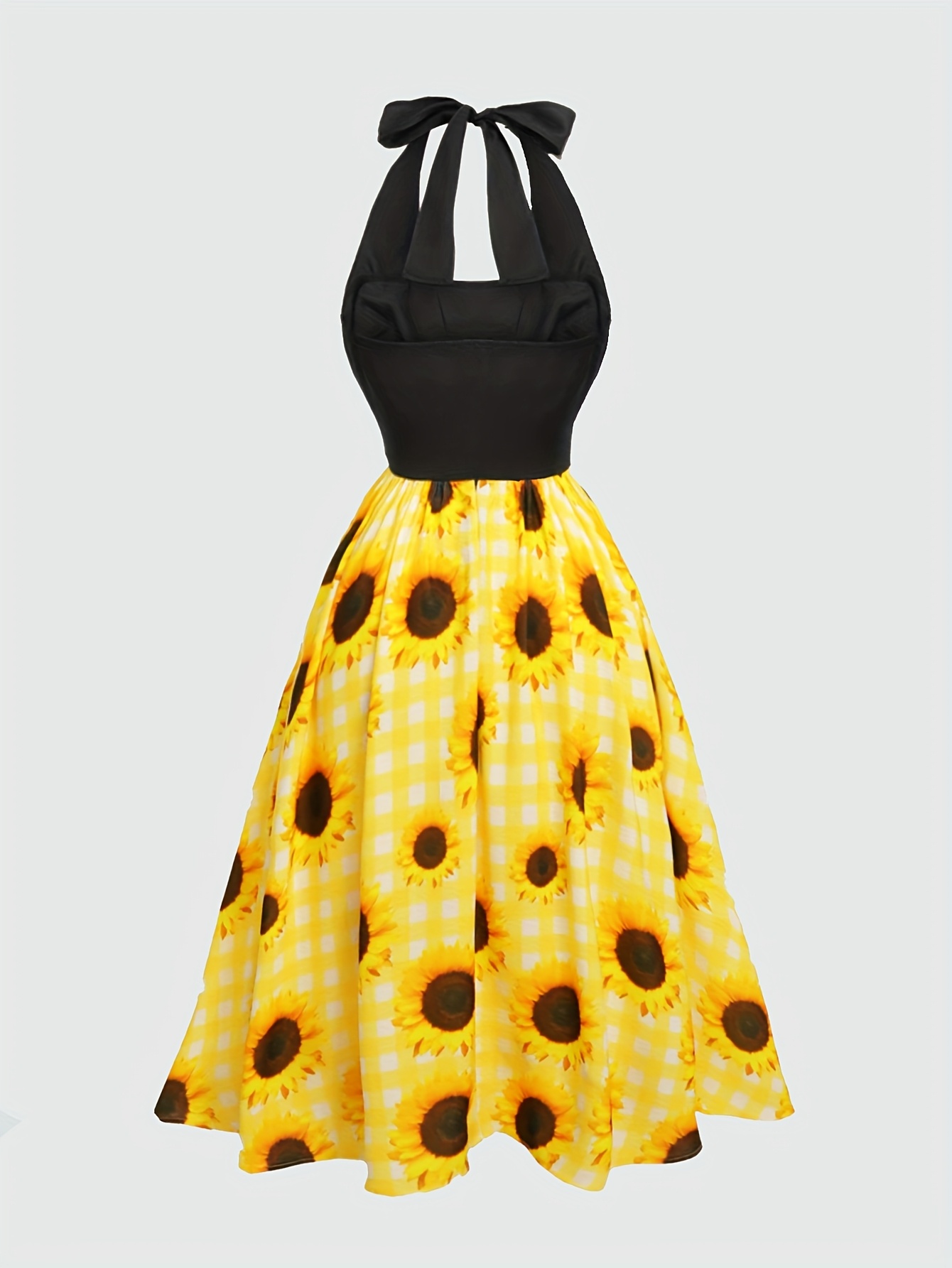 womens vintage sunflower print halter neck a line dress - Temu Kuwait