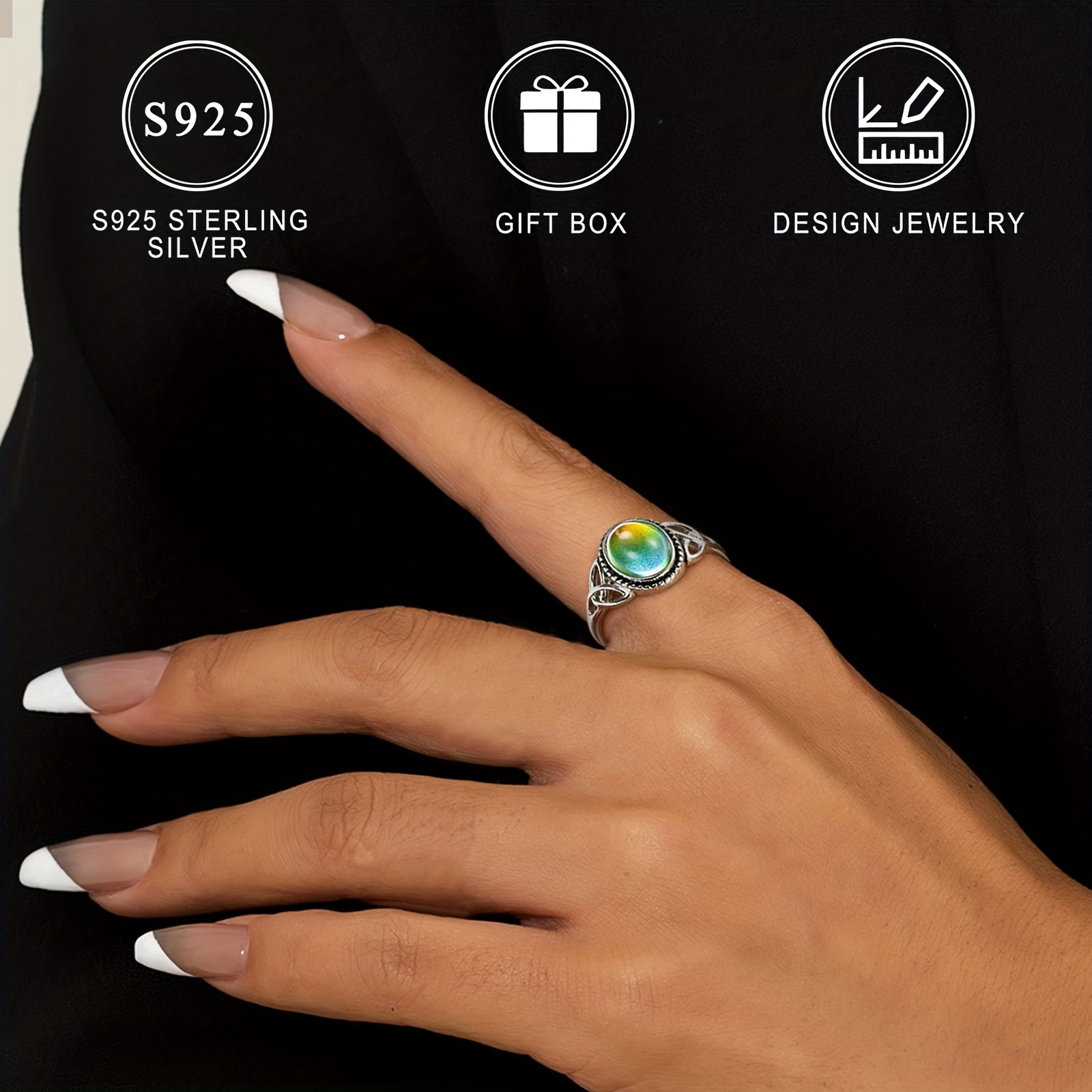 Vintage Oval Mood Ring with Celtic Knot - S925 Silver