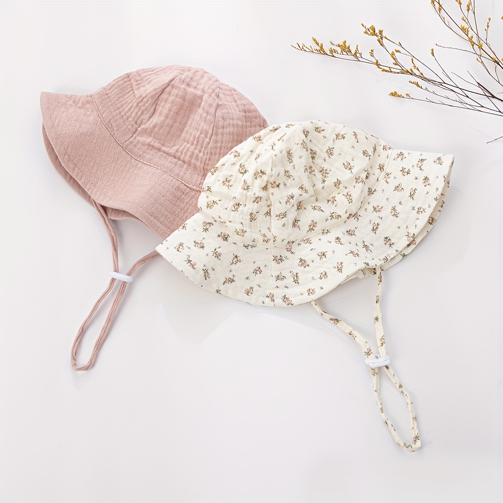 2pcs, New Baby Cute Fisherman Hat, Spring And Summer Small Solid 's Bucket Hat 2 Combination Packs, Soft And Foldable With Windproof Lace Up Printed Hat.