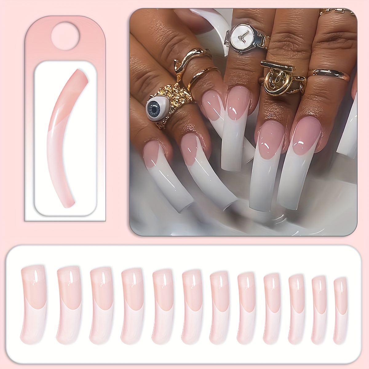 

Of 240pcs Set Of European And American Press-on Wear Nails, Fashionable And Pink Curved Type Long Fake Nails With Super Texture, Suitable For Girls And Women To