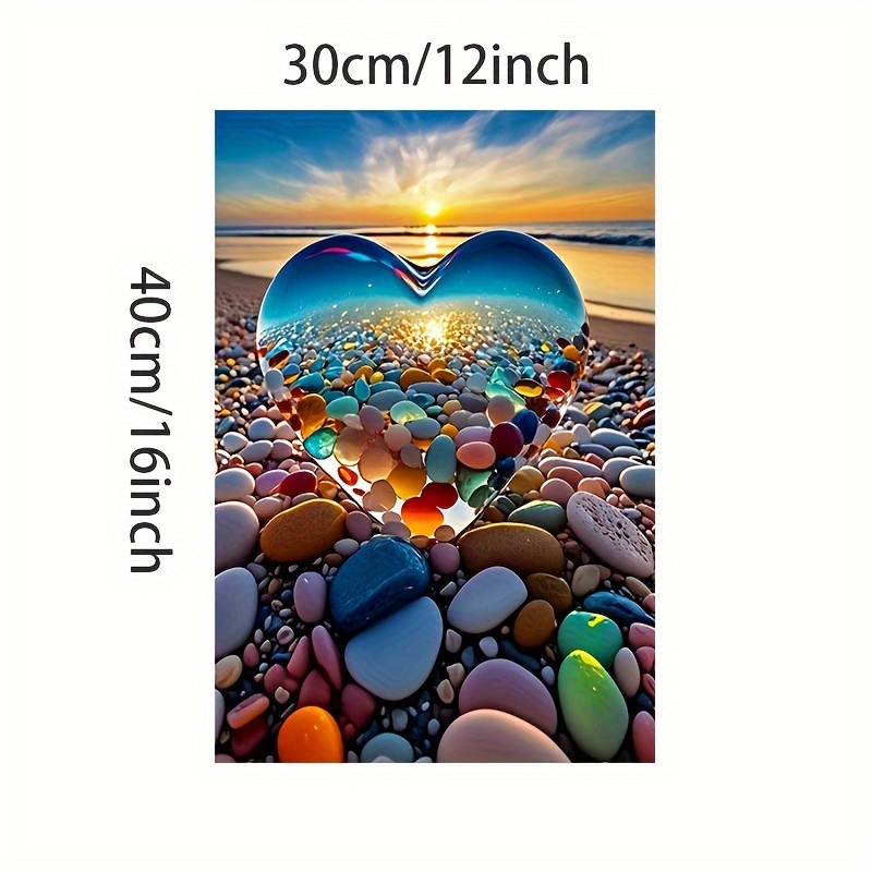 TEMU Print Painting, 1pc Colorful Pebble Heart Canvas Art Print – Vibrant Wall Decor For Living Room, Bedroom, Office, Or Bar – Waterproof Frameless