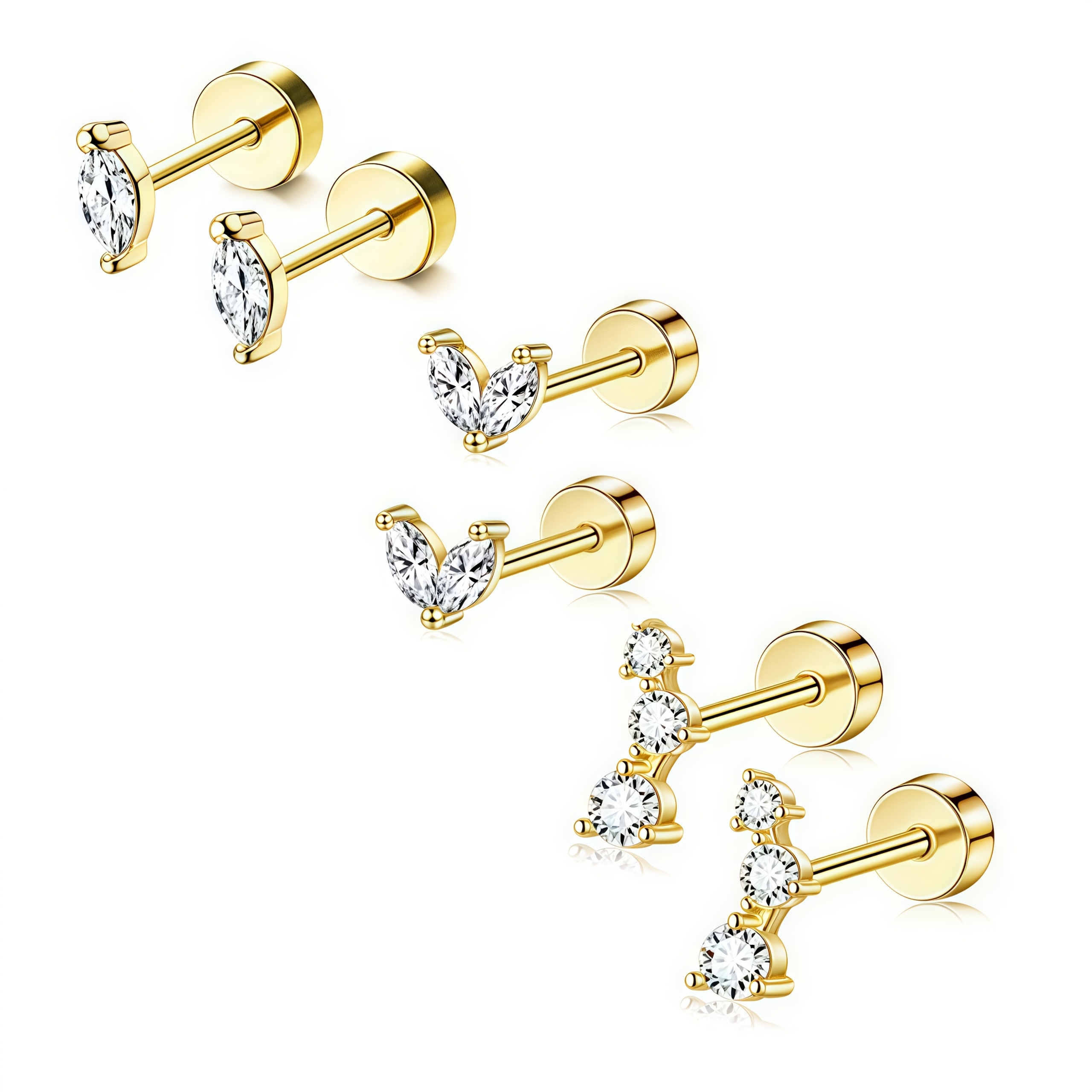 TEMU Conjunto de 6 Pendientes de Botón Hipoalergénicos de Acero Inoxidable de 20G para Mujeres, Joyería de CZ para Perforación de Cartílago, Concha y