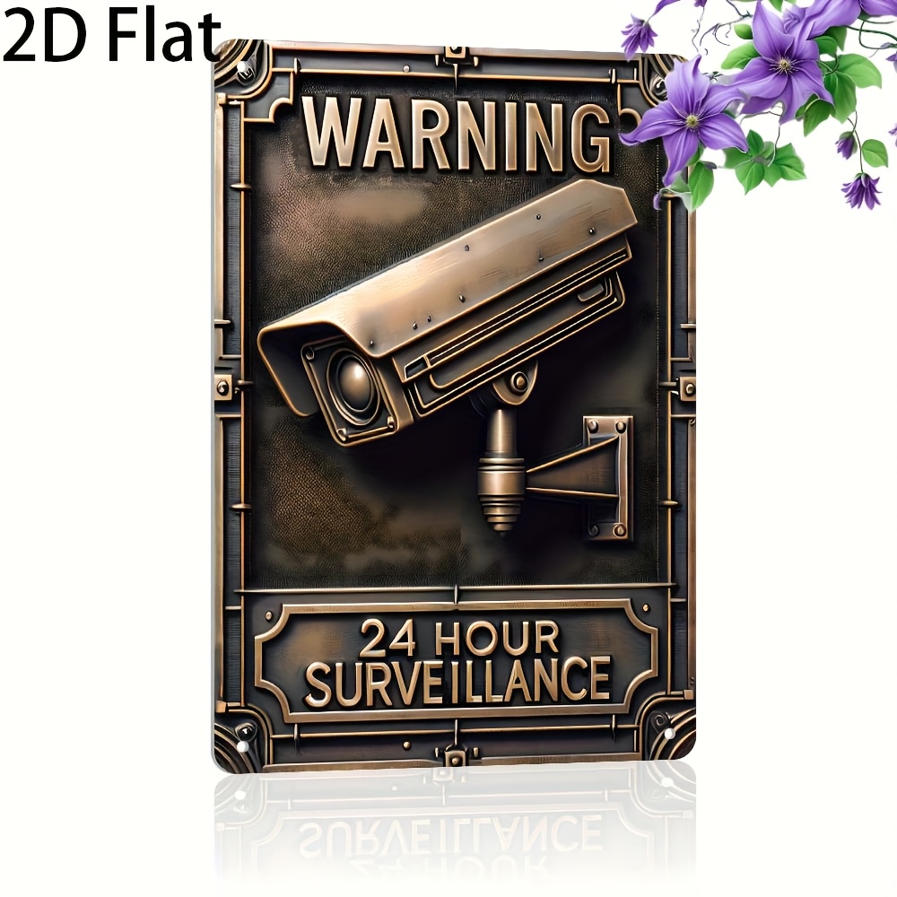 E-shop 2D Flach, 2D Flach Vintage Metall Warnschild - Dekorative Eisenplakette, 24-Stunden-Überwachung, Wanddekoration, Vielseitige Deko für Zuhause,
