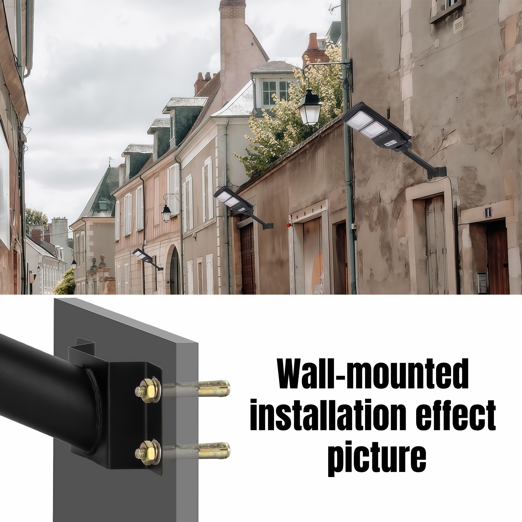 1pc   wall mounted light pole supports pile installation sand black paint anti rust   metal iron with 8 fixing pads 4 expansion screws 4 long screws 4 nuts small wrench Product details 2