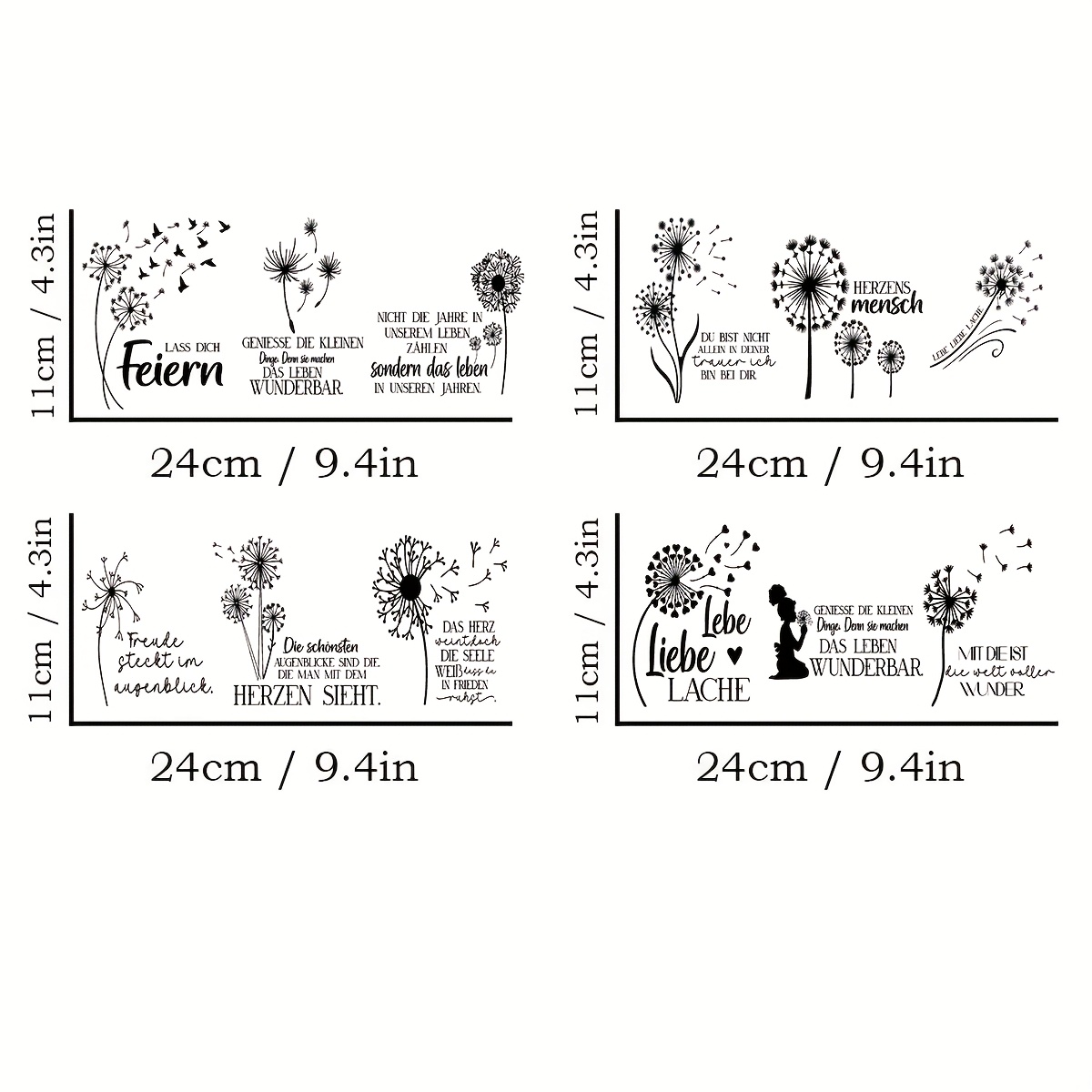 Image of Set Of 4 Dandelion-themed Uv Dtf Transfer Stickers, Which Are And Scratch-resistant, Suitable For 16oz Glass Jars And Projects, Showcasing Lovely Pattern Designs