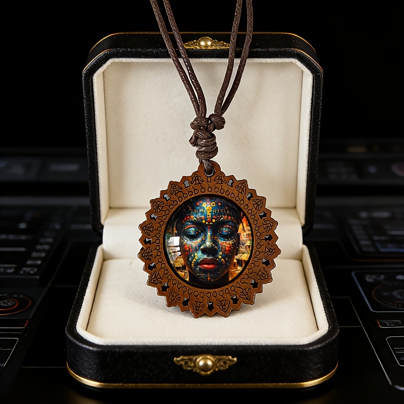 Chic Tribal Face Wooden Necklace, Retro Design