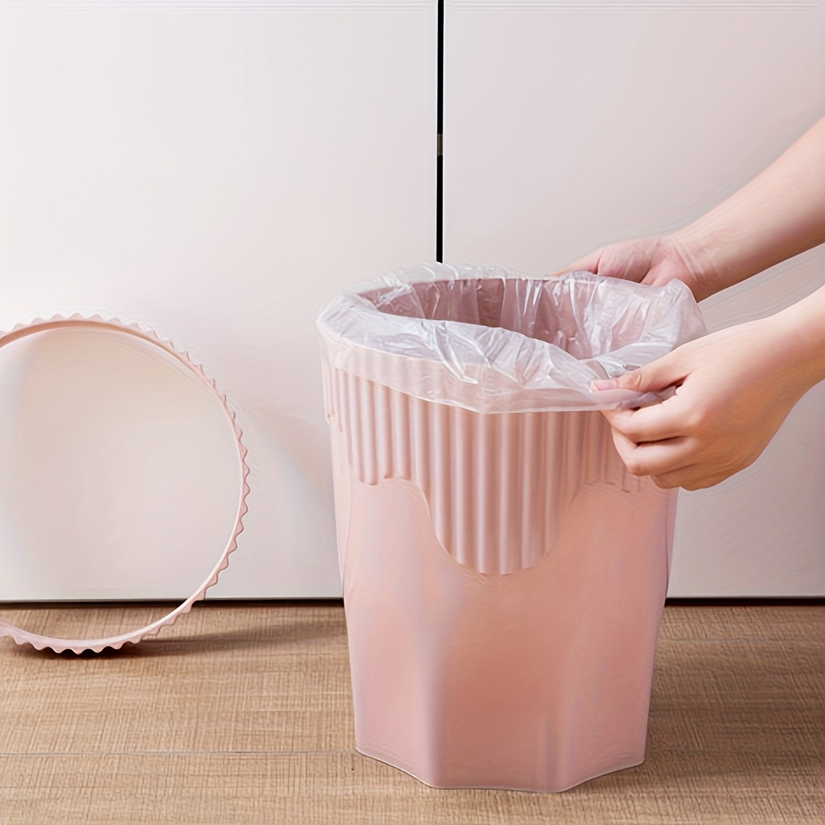 modern   white beige blue   button   lock lidless step trash can   waste bin with locking mechanism durable plastic cylindrical design for home bathroom bedroom   emptying no l Product details 1