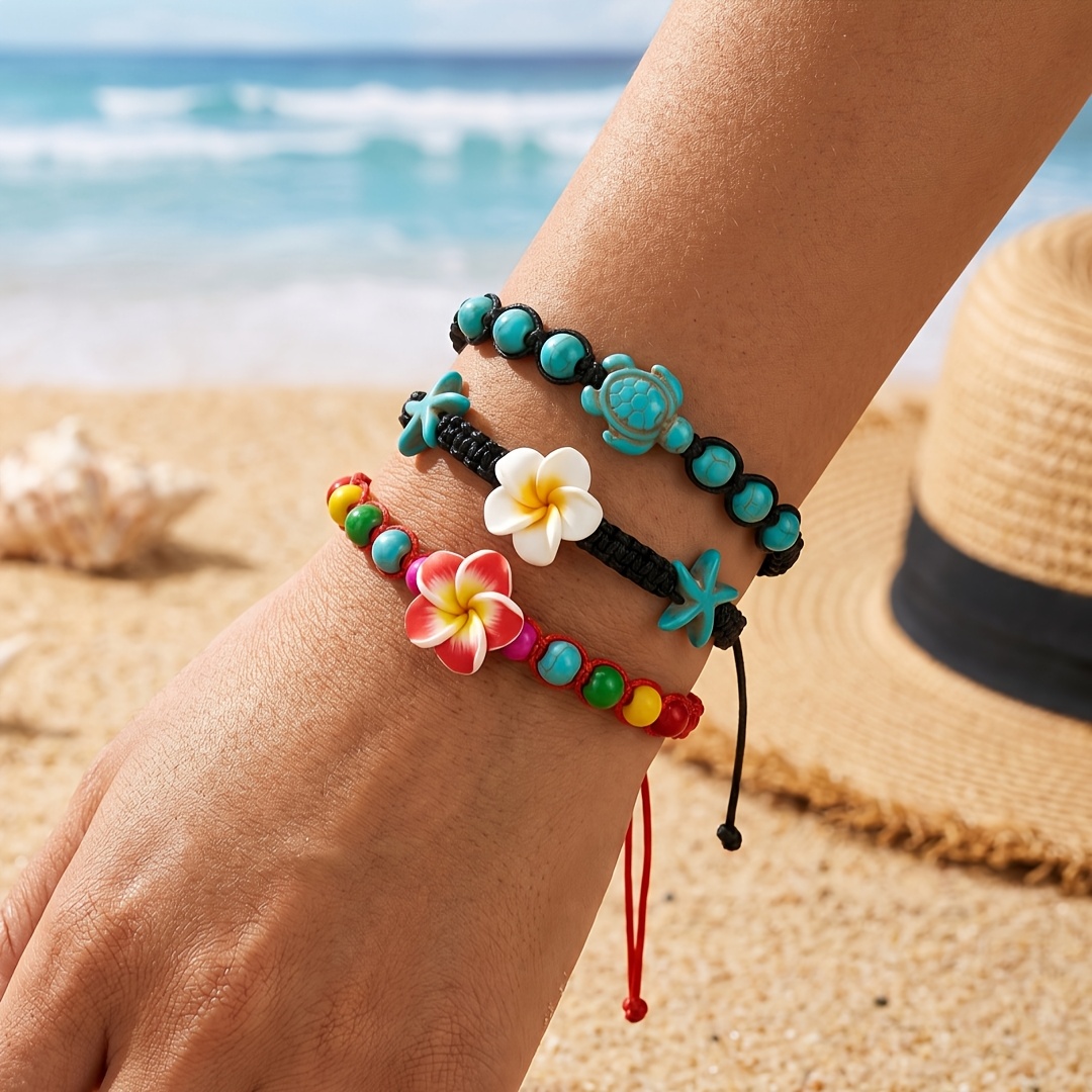 3pc Bohemian Women's Layered Nautical Turtle & Charms Bracelet Set