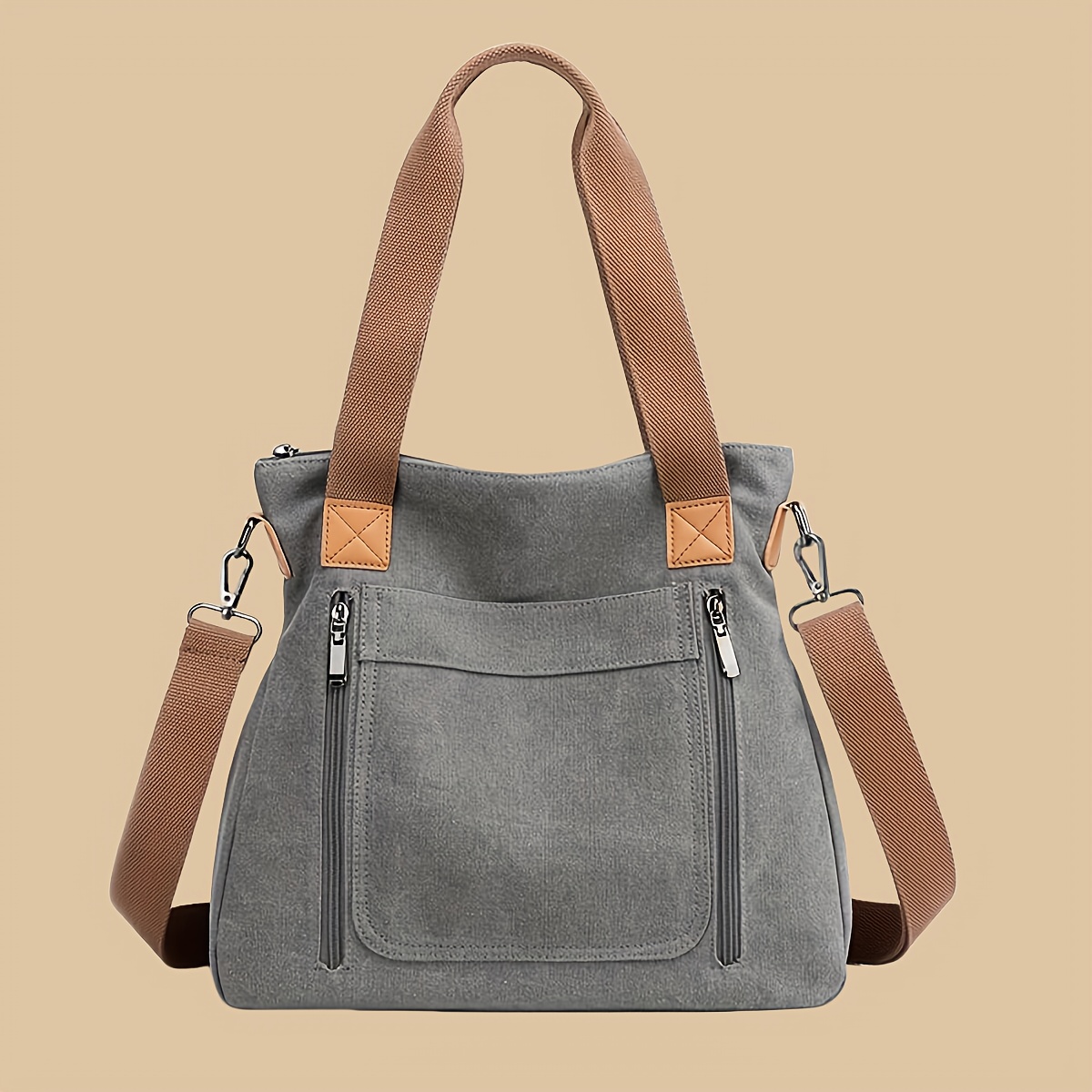 

Sac fourre-tout vintage en toile pour femmes, sac à bandoulière décontracté de grande avec sangle détachable, fermeture zippée, lavable à - Noir