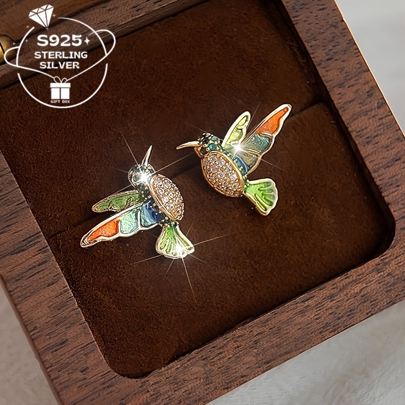 TEMU 1 Pair Style 925 Sterling Silver Enamel Stud Earrings, Hypoallergenic Enamel Drop Glaze, & Travel Souvenirs, Women's Gift - All Compatible