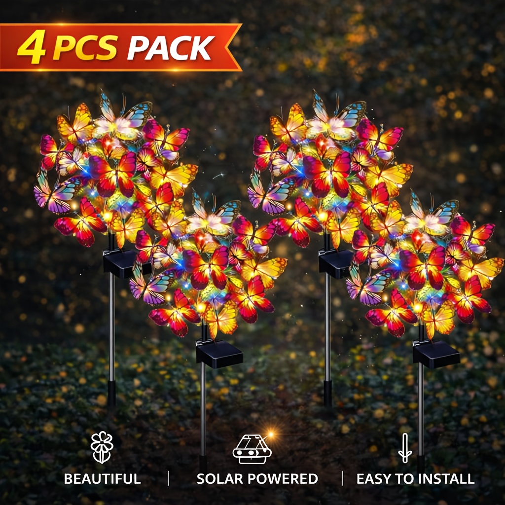E-shop 4 Stück Solar Schmetterling Gartenleuchte LED Rasenstecker Außen Deko Wegbeleuchtung Muttertagsgeschenk