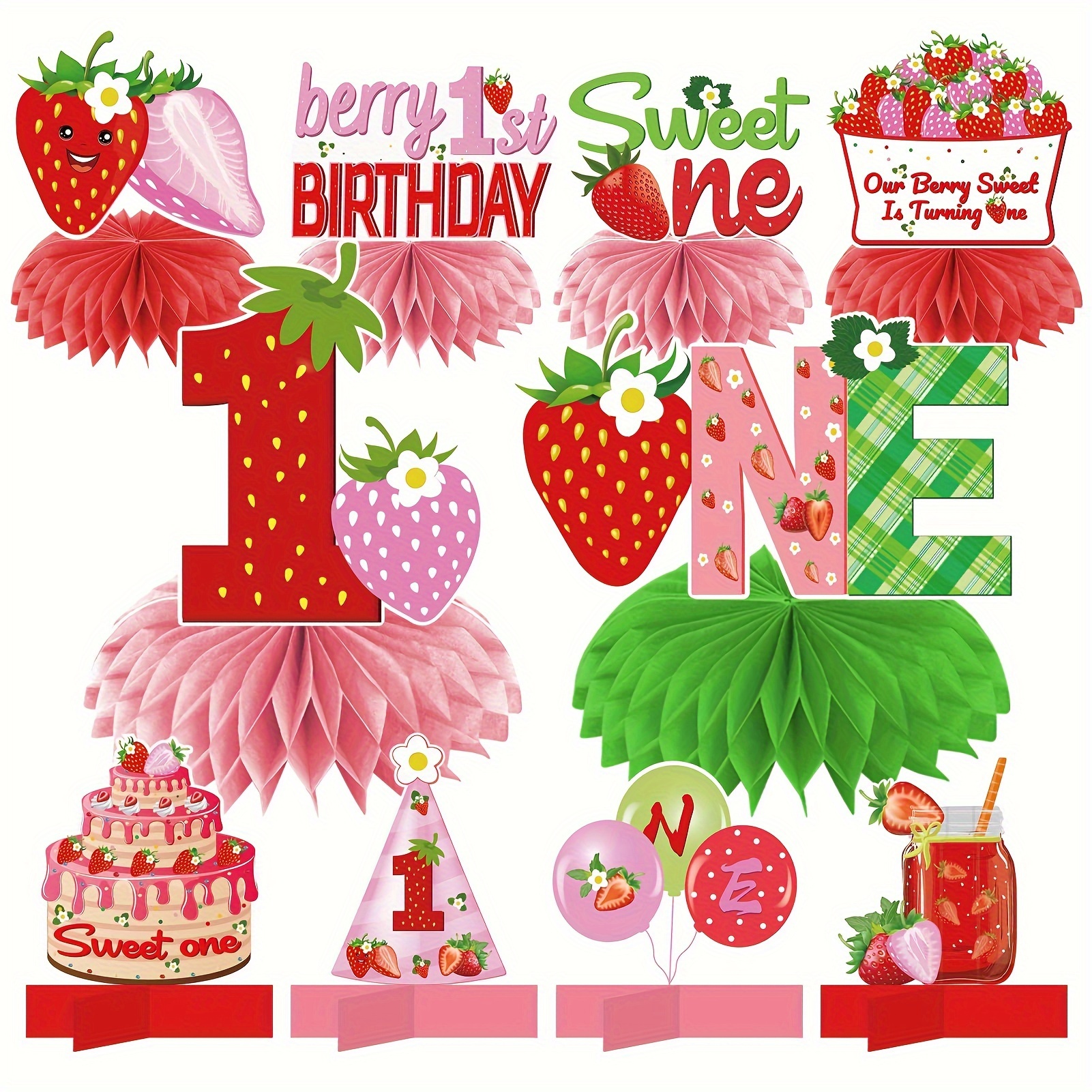 

10pcs, Berry Birthday Decorations Honeycomb Centerpieces, Strawberry Theme Birthday Table Centerpiece, Party Supplies, Berry Sweet Birthday Party Table Topper Decor