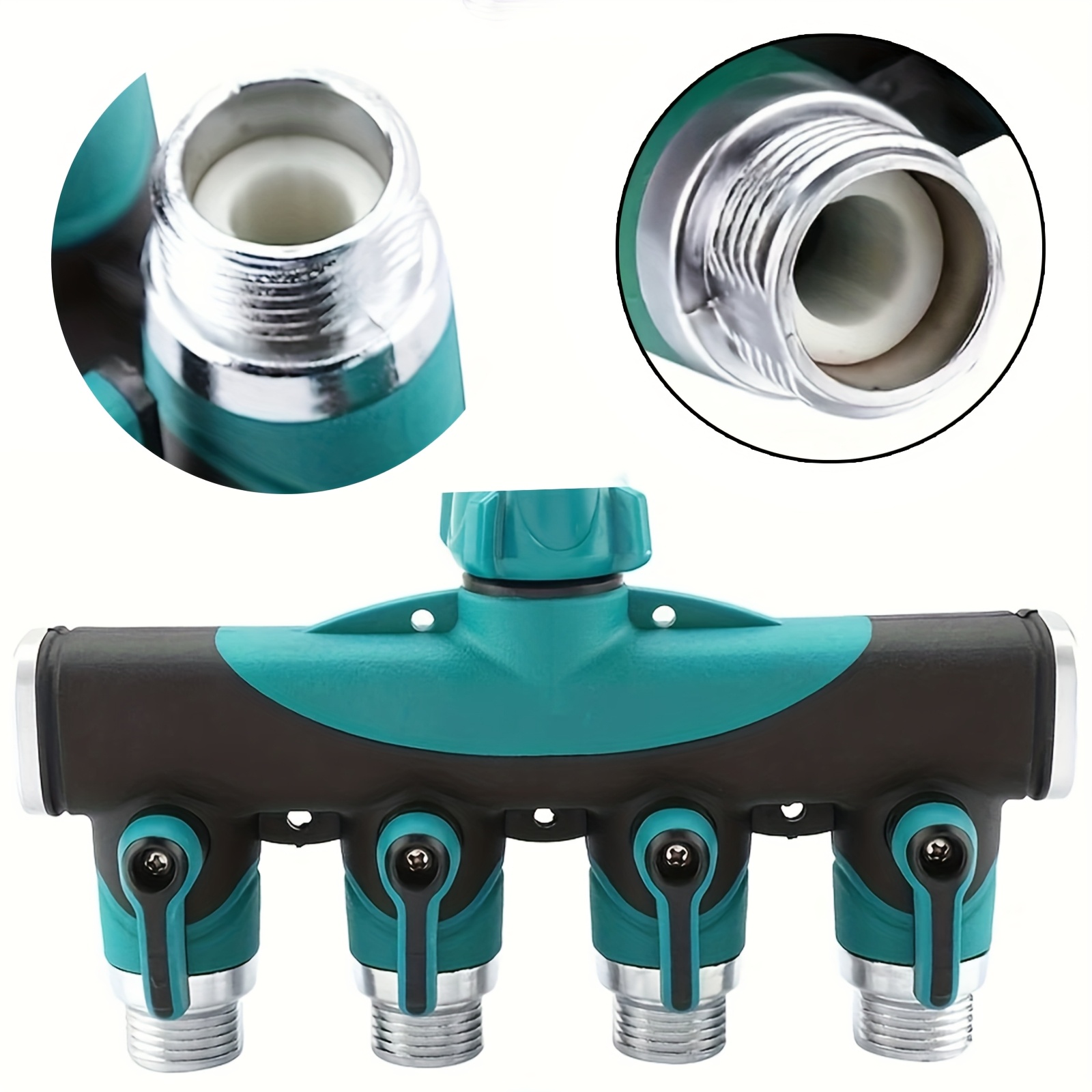 TEMU 1 pièce Répartiteur de de tuyau 3/4" avec vanne d'arrêt, adaptateur d' en métal durable, design bleu et noir, idéal et le jardin, répartiteur de