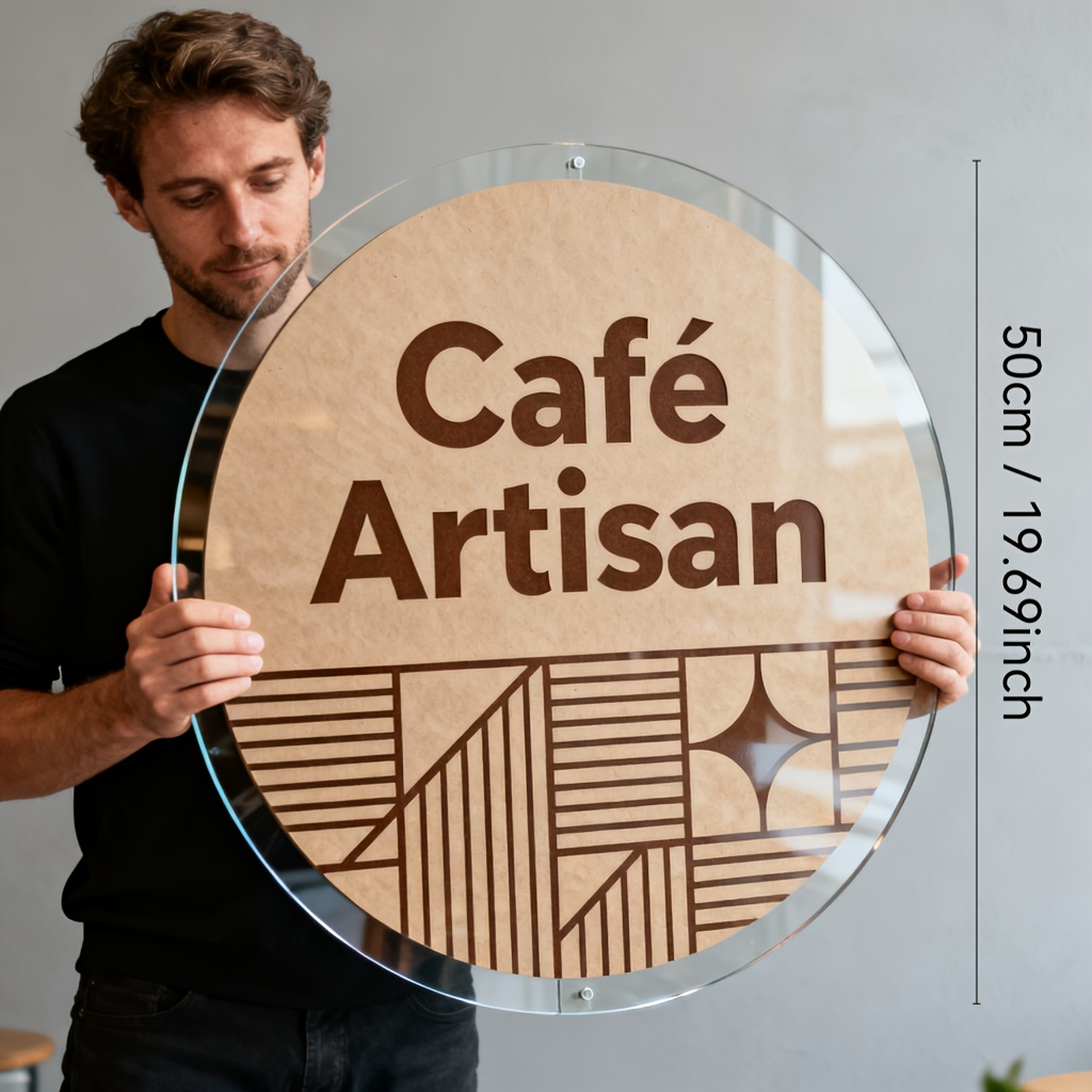 E-shop 2D Flach, Individuelles Rundes Acryl-Wandbild mit Personalisiertem Firmenlogo/Name – für Studio, Spa, Coffee Bar – Langlebige