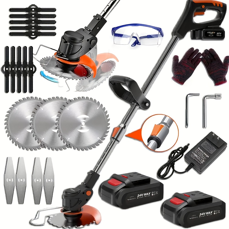 1 set portable electric mower 1 set home small portable electric lawn mower 24v with 2 lithium batteries 3 kinds of blades     lithium battery cordless handheld lawn mower yard multifunctional   wwer