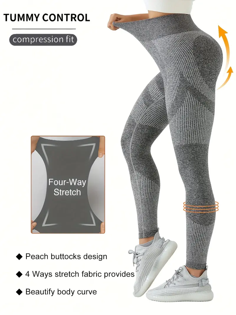 Stretchy High Waist Tummy Control Yoga Sports Tight Pants, Color Block Butt  Lifting Fitted Workout Leggings, Women's Activewear
