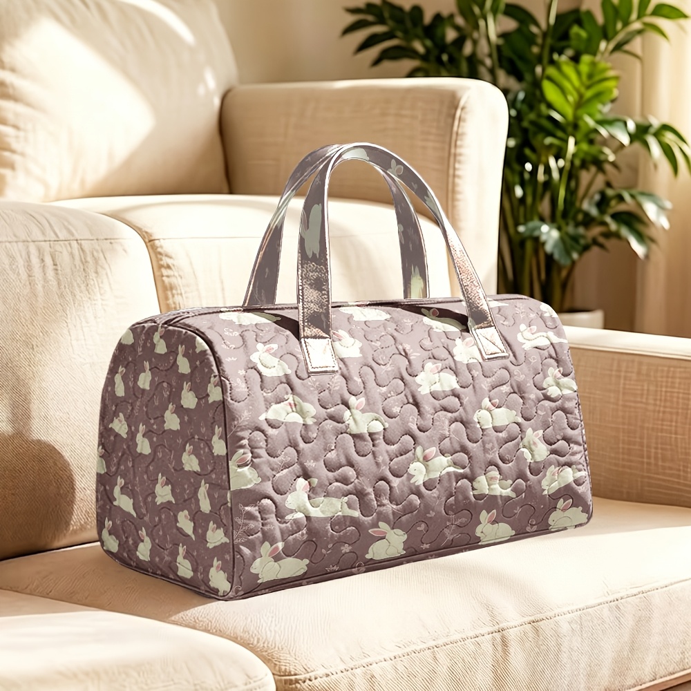 quilted   large capacity portable duffel tote bag womens handbags 1pc random pattern halloween and christmas suitable for travel overnight gym weekend vacation cute rabbit   carry bag for daily outing